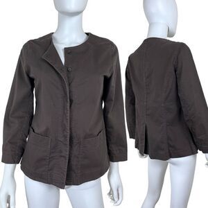 Eileen Fisher Women Size M Petite Brown Cotton Snap Button Jacket Pocket Office